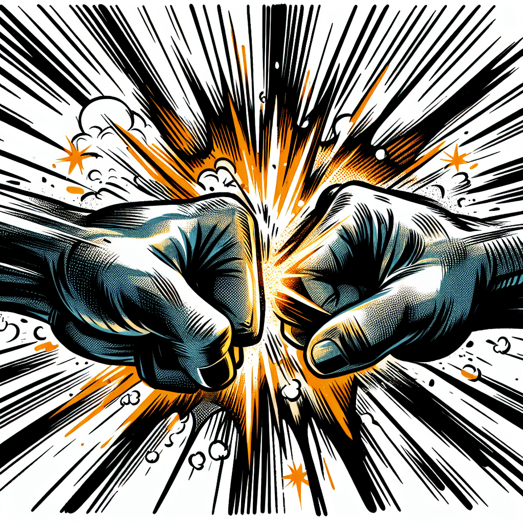 Two fists punching each other in a comic book style.