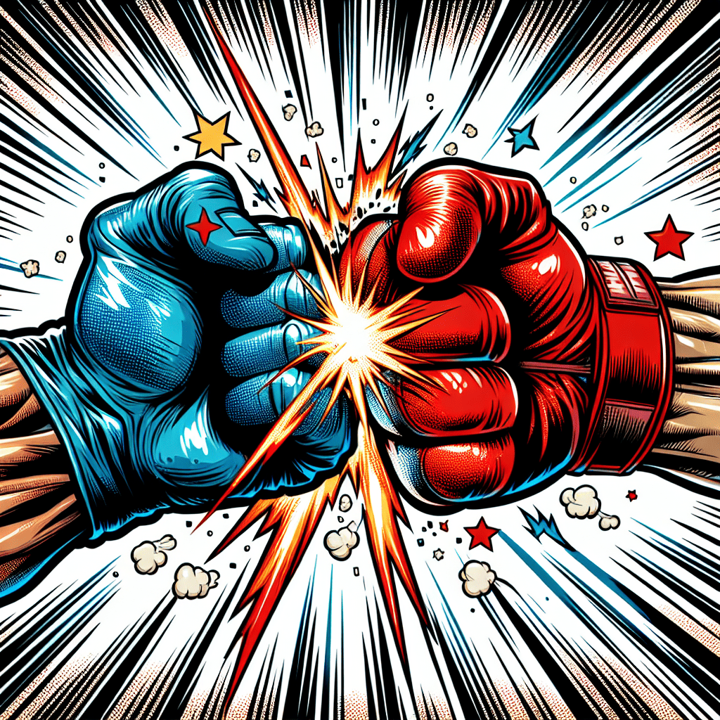 Two boxing fists fighting each other in a pop art style.