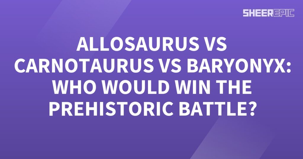 A purple background with the words Allosaurus vs Carnotaurus who would win the pre.