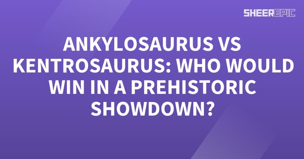 A prehistoric showdown featuring a purple background and white text.