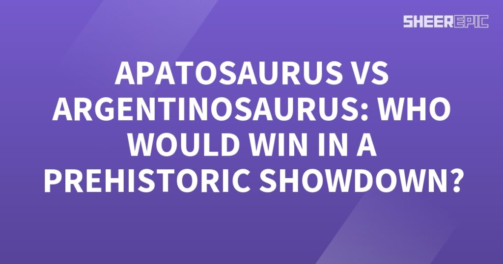 A purple background with the words Apatosaurus vs Argentinosaurus who won the prehistoric showdown?.