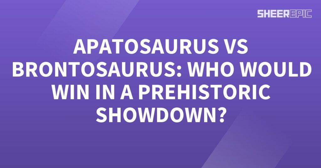 A purple background with the words apatosaurus vs brontosaurus in an epic prehistoric showdown.