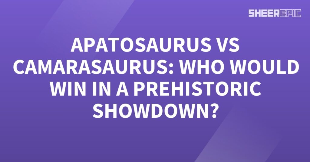 A prehistoric showdown betweem Apatosaurus and Camarasaurus, depicted on a purple background.