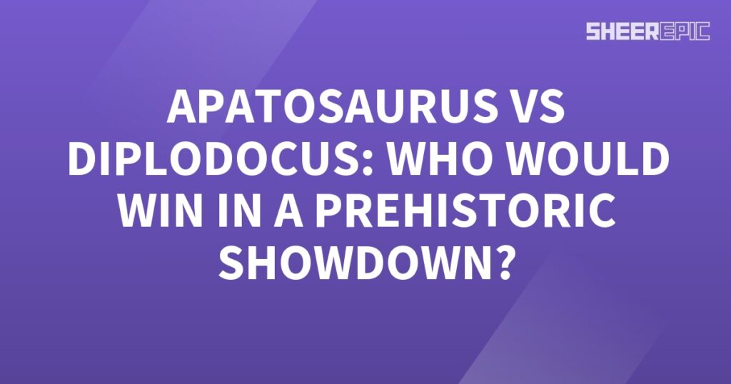 A prehistoric showdown between the Apatosaurus and Diplodocus, with a purple background.