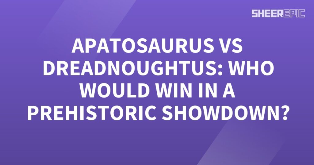 A prehistoric showdown between Apatosaurus and Dreadnoughtus, with a purple background.