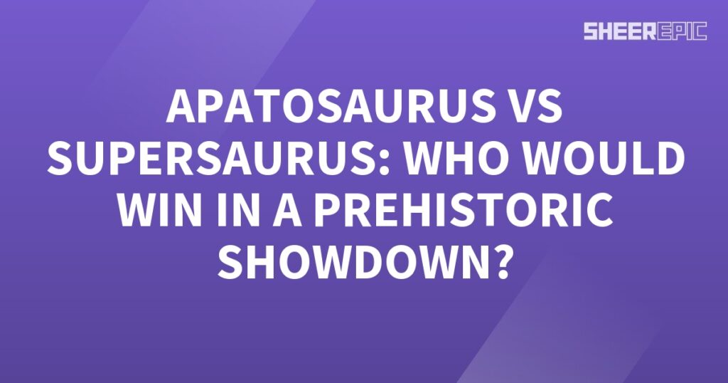 A purple background featuring an epic Prehistoric Showdown between Apatosaurus and Supersaurus - who would emerge victorious?