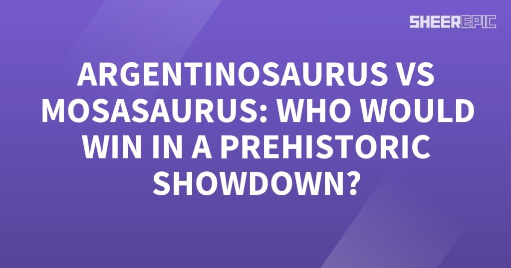 A purple background with white text featuring prehistoric creatures such as Argentinosaurus and Mosasaurus.