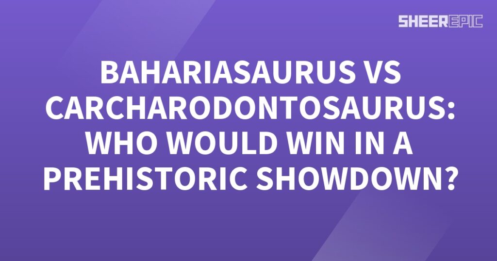 A prehistoric showdown with a purple background and white text.