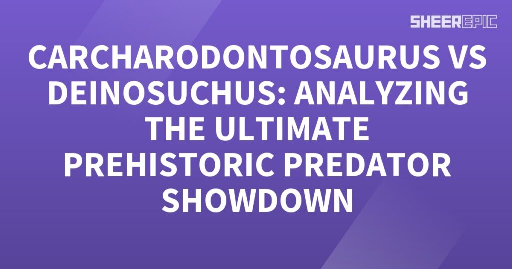 A purple background with white text that showcases the Deinosuchus, the ultimate prehistoric predator.