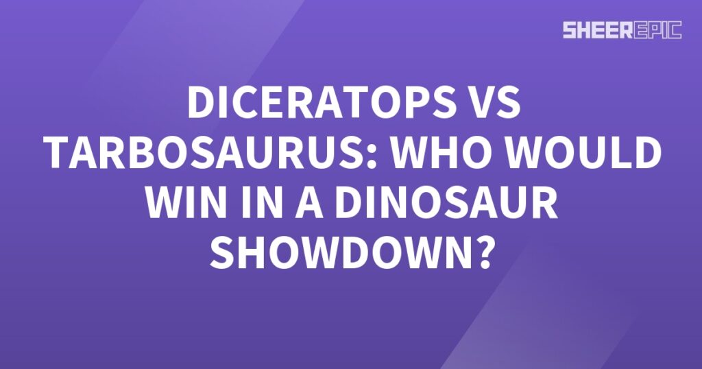 A dinosaur showdown on a purple background: Diceratops vs Tarbosaurus - who will emerge the victor?