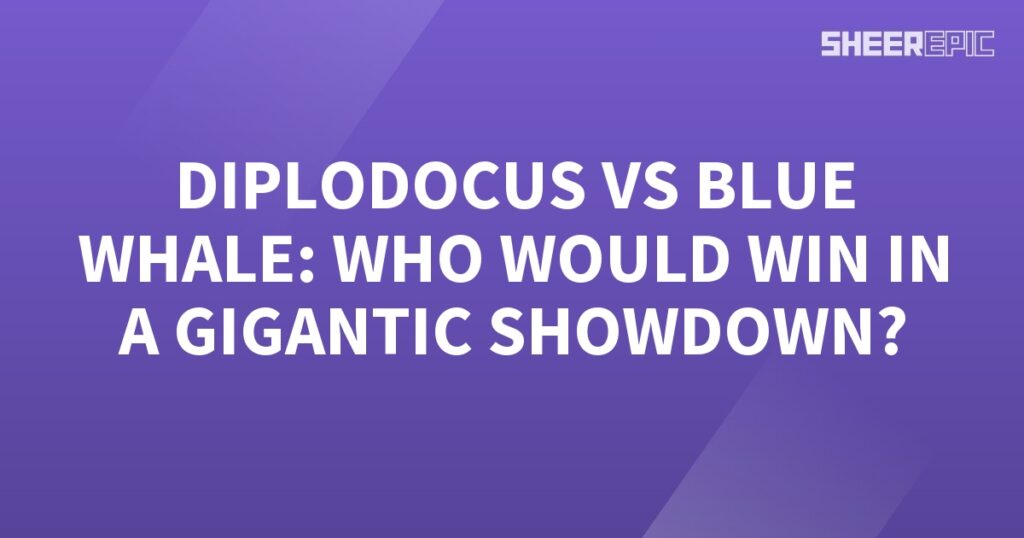 A gigantic showdown between a Diplodocus and a Blue Whale is depicted on a purple background.