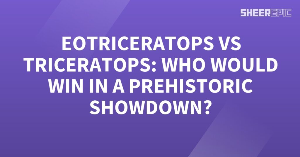 A prehistoric showdown between Eotriceratops and Triceratops on a purple background.