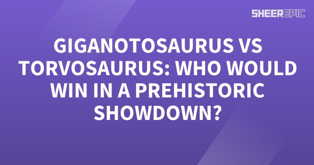 A purple background with the words Gigantosaurs vs Torsaurs in a Prehistoric Showdown.