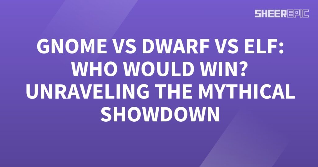 A mythical showdown between gnome, dwarf, and elf unfolds on a captivating purple background, as they compete to determine the ultimate victor.