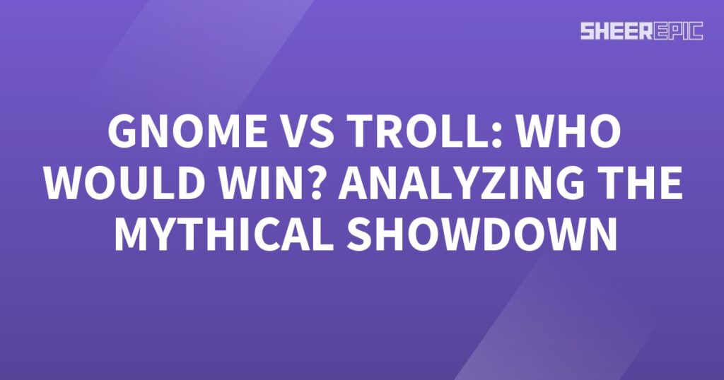 A mythical showcase analyzing the epic battle between a gnome and a troll, set against a vibrant purple background.