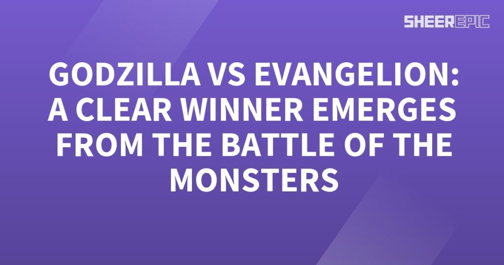 A purple background with the words Godzilla vs Evangelion - a clear winner emerges from the battle of the monsters.