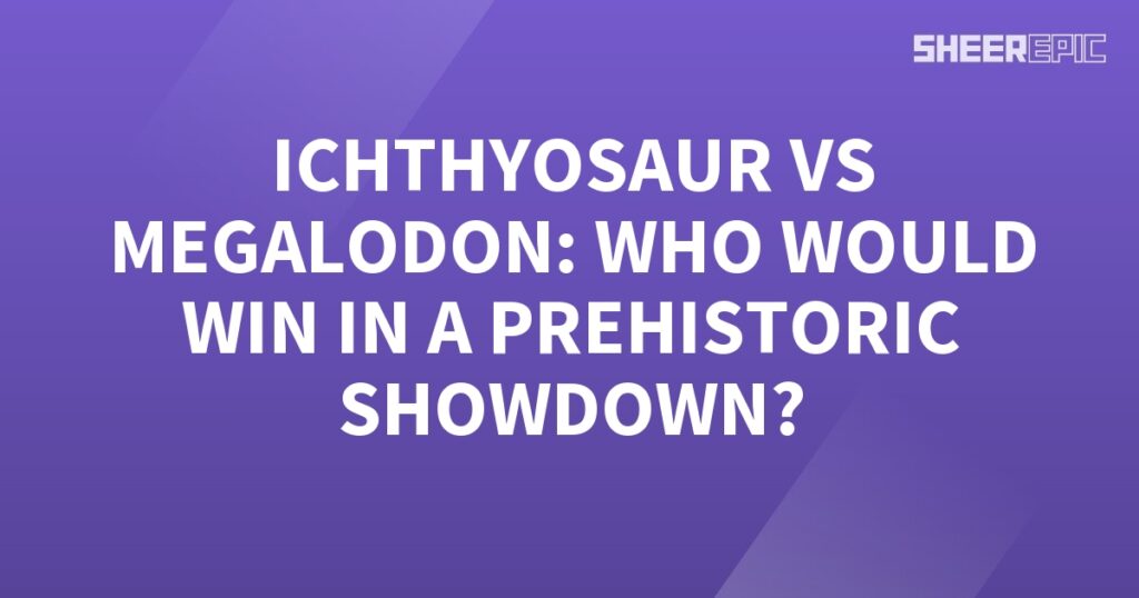 A prehistoric showdown between Ichthyosaurus and Megalodon on a purple background - who would win?