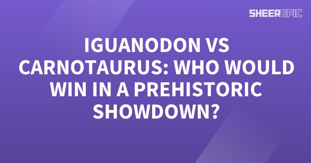 A prehistoric showdown between the Ignadon and Carnotaurus, with a purple background and words.