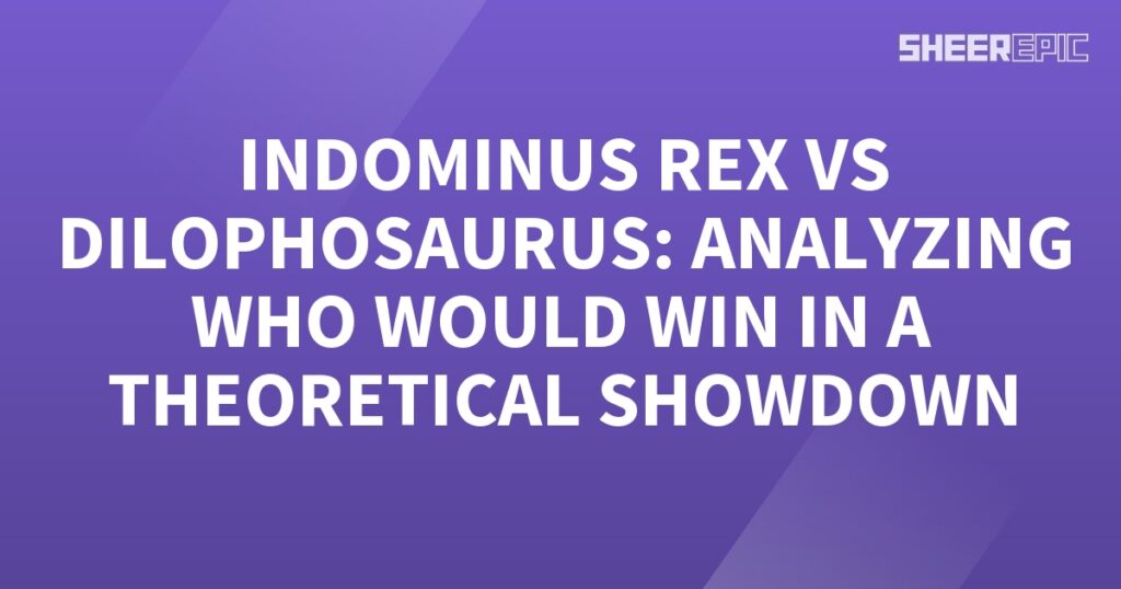 A theoretical showdown between Dilophosaurus and Indominus Rex, featuring a purple background with white text.