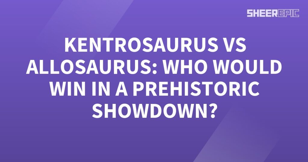 A prehistoric show featuring the battle between Kentrosaurus and Allosaurus takes place against a striking purple background.