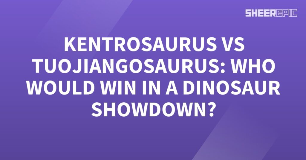 A purple background with the words Dinosaur Showdown featuring Kentrosaurus vs Tuojiangosaurus.