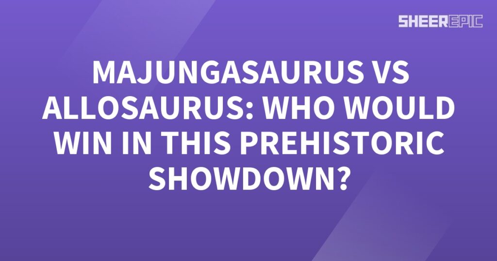 A prehistoric showdown between malugasaurus and allosaurus, set against a purple background.