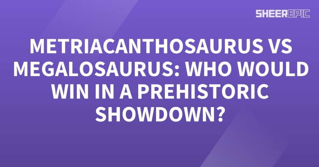 A prehistoric showdown between the metriacanthosaurus and megalosaurus on a purple background.