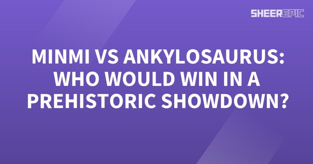 A prehistoric showdown is depicted on a purple background, featuring the words "Mimi vs Ankylosaurus.