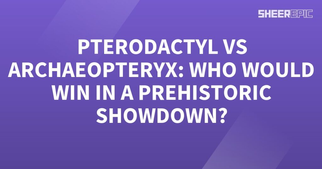 A purple background with the words pterodactyl vs archaeopteryx who would win in a prehistoric battle.