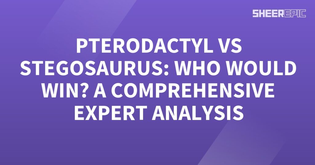 A pterodactyl vs stegosaurus expert analysis on a purple background.