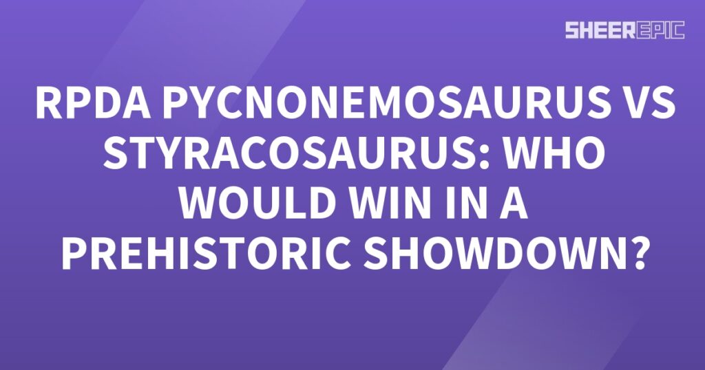 A purple background with the words Pycnonemosaurus vs Styracosaurus who would win.