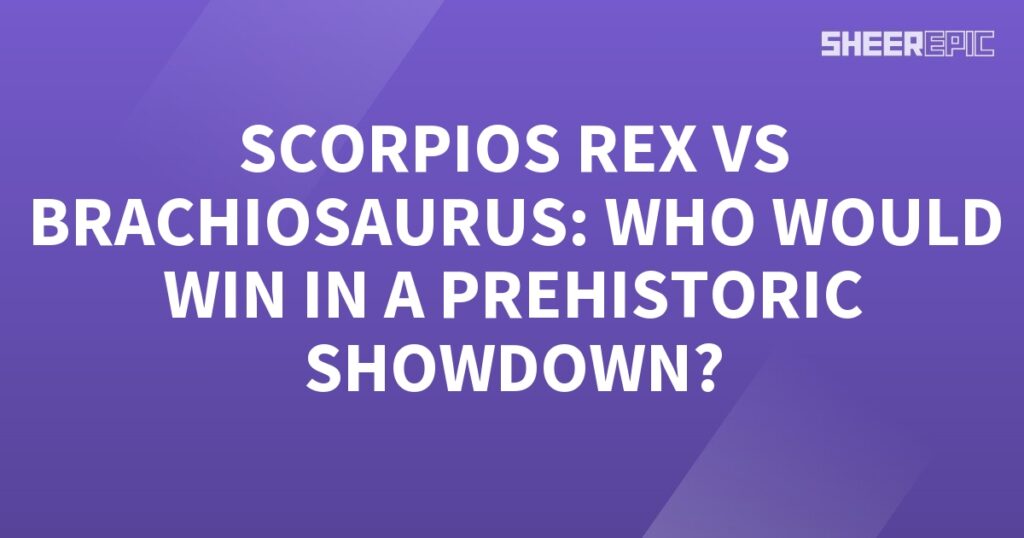 In a prehistoric showdown, the mighty Scorpios Rex faces off against the towering Brachiosaurus.