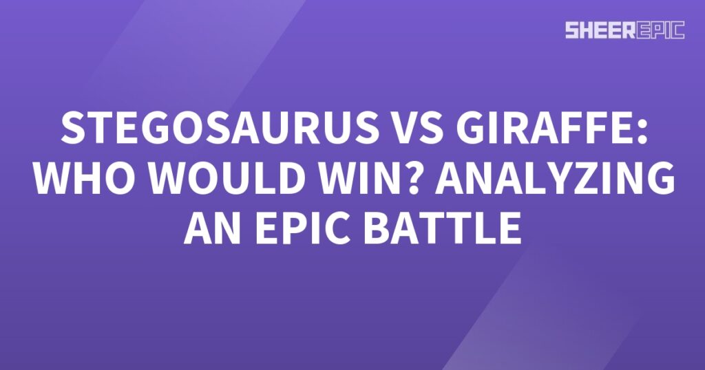 A purple background featuring an epic battle between a Stegosaurus and a Giraffe. Who would win?