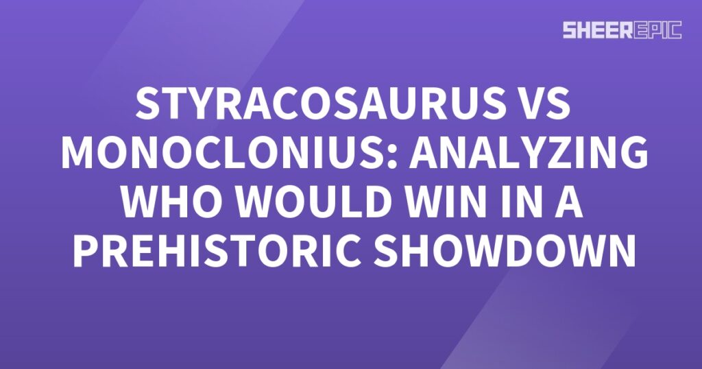 A purple background featuring a prehistoric showdown between Syracosaurus and Monoclonius, analyzing who would win in a battle.