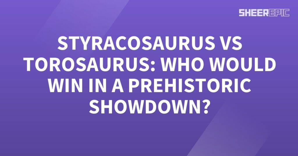 A captivating Prehistoric Showdown between Styracosaurus and Torosaurus on a purple background.