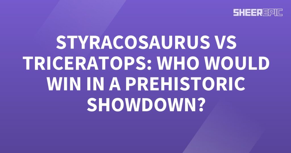 A prehistoric showdown between a Triceratops and a Styracosaurus, with a purple background.