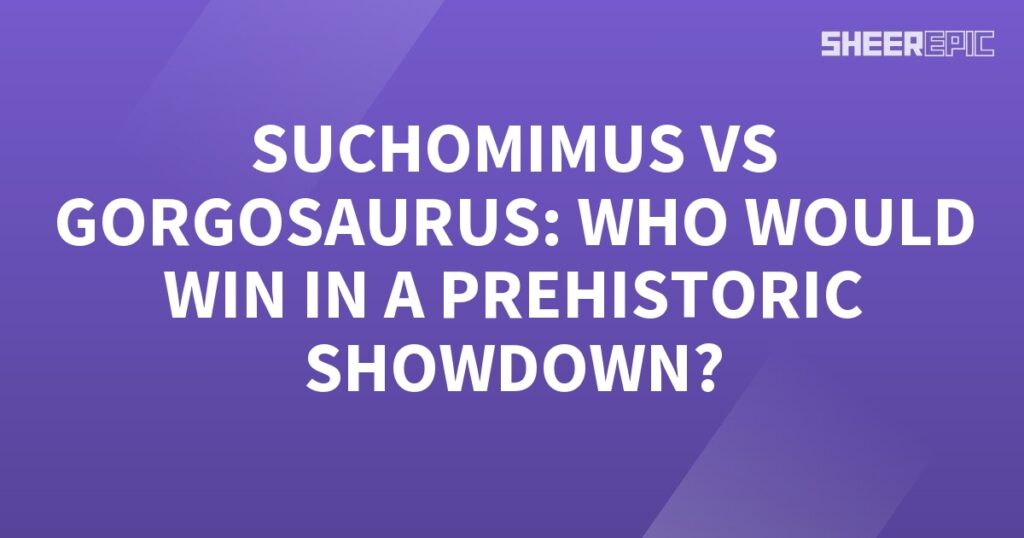 A purple background with the words scummins vs gorgosaurus in a prehistoric showdown.