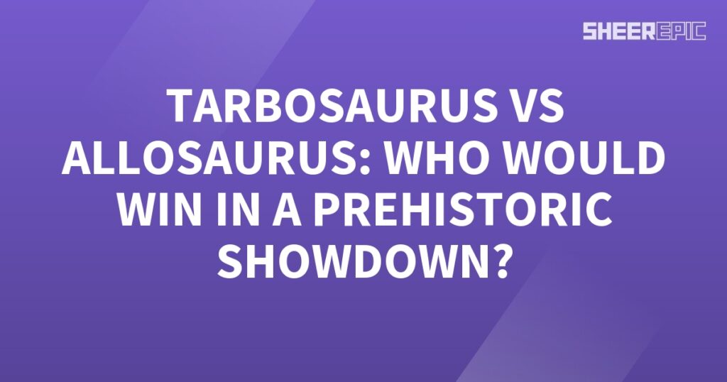 A prehistoric showdown between Tarbosaurus and Allosaurus featuring a purple background.