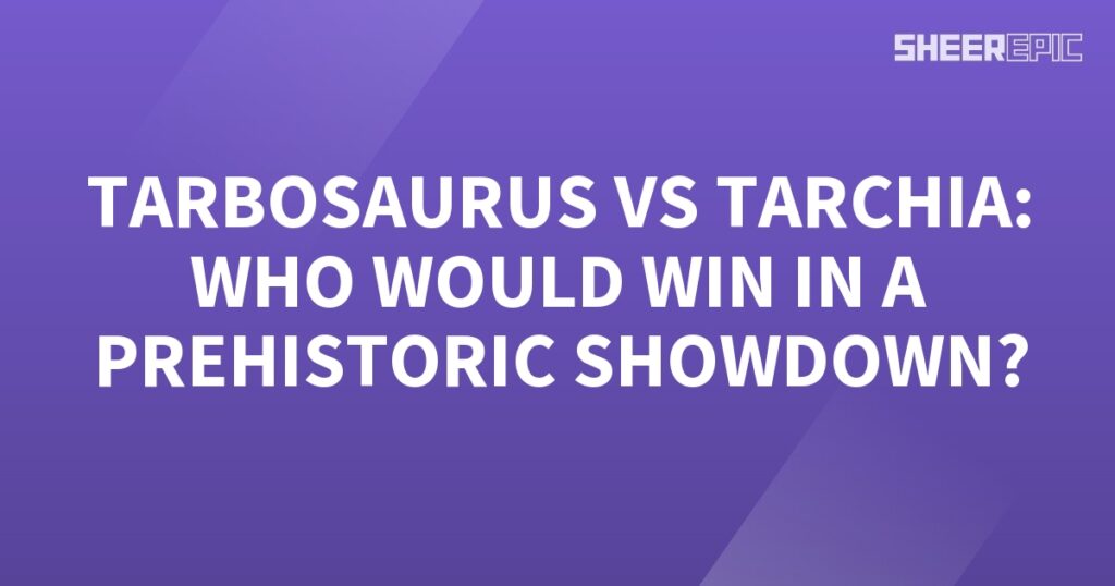 A purple background with a fierce prehistoric showdown between the Tarbosaurus and Tarchia.