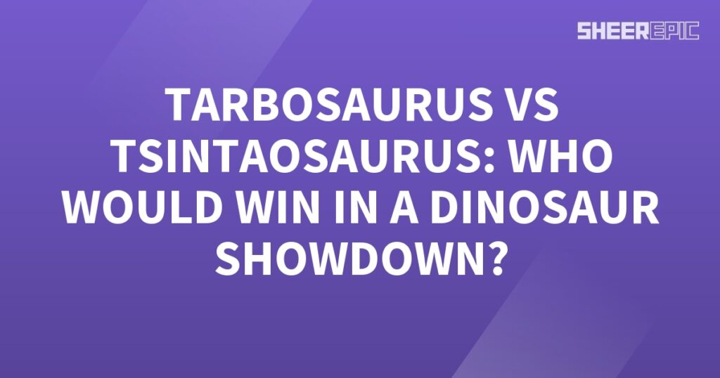 A Tarbosaurus vs Tsintaosaurus dinosaur showdown on a purple background.