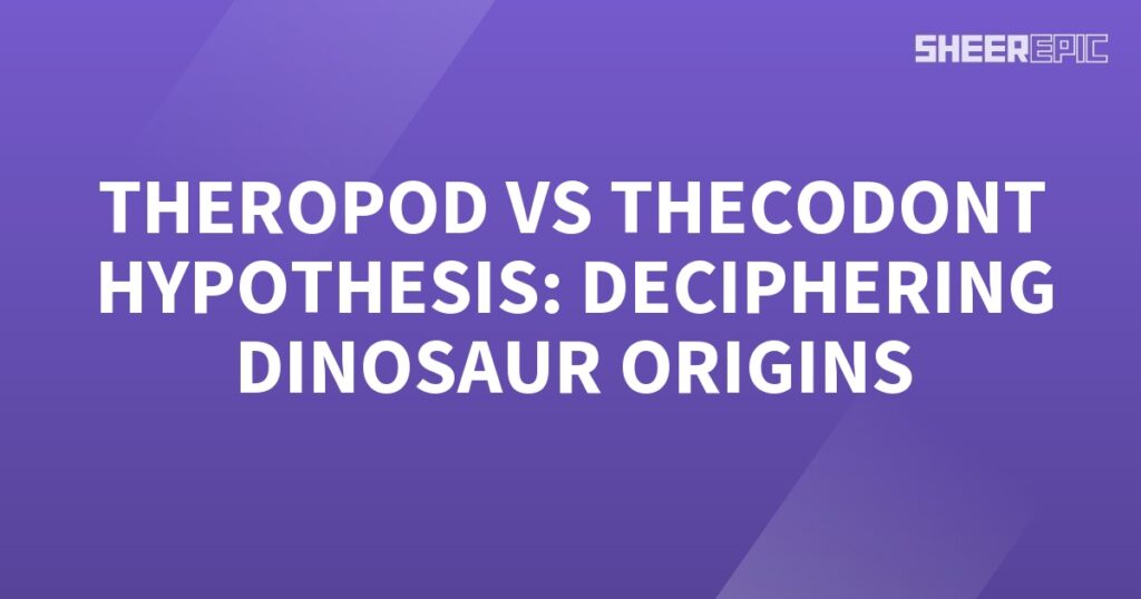 A purple background with the words theropod deciphering dinosaur origins.