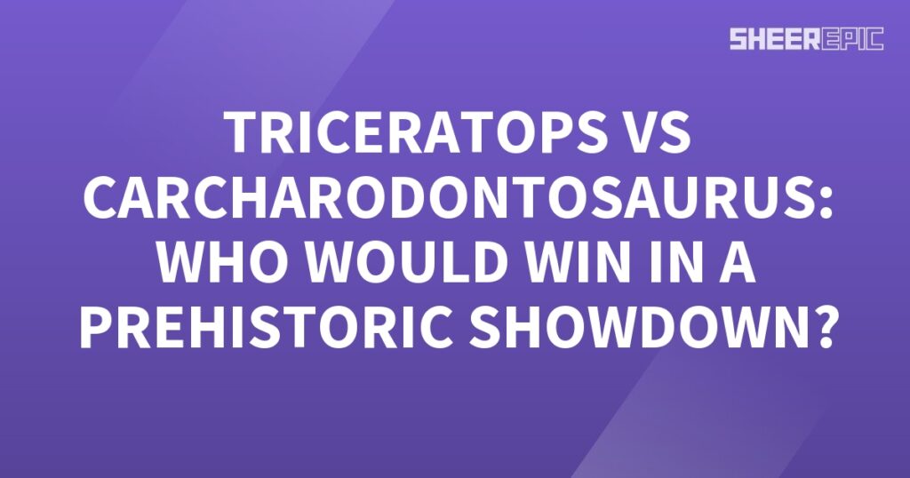 Triceratops and Carcharodontosaurus engage in a thrilling prehistoric showdown.