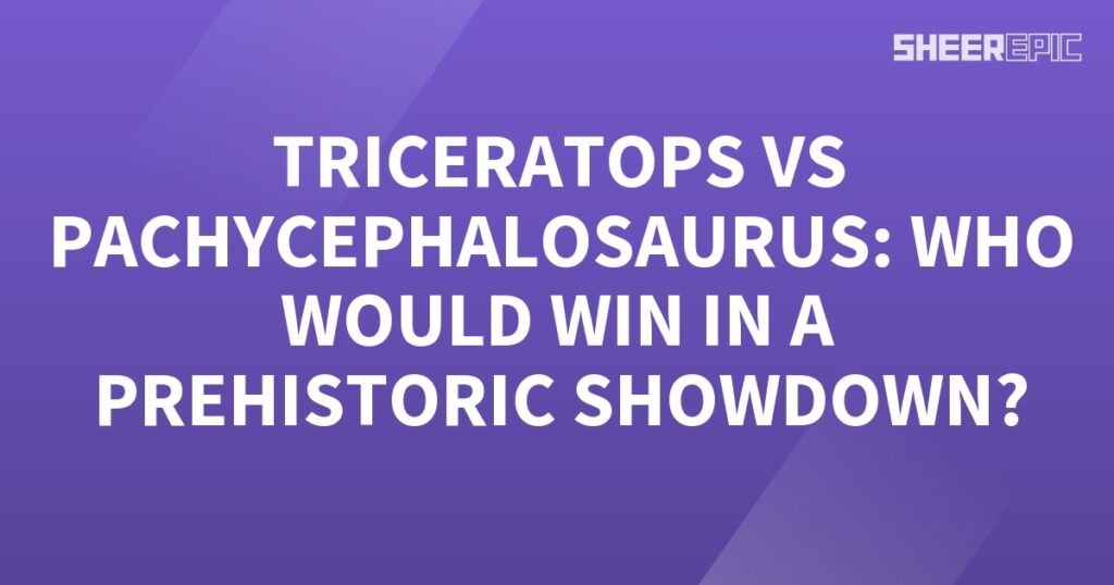 A prehistoric show featuring a purple background with the words "Triceratops vs Pachycephalosaurus: Who would win?