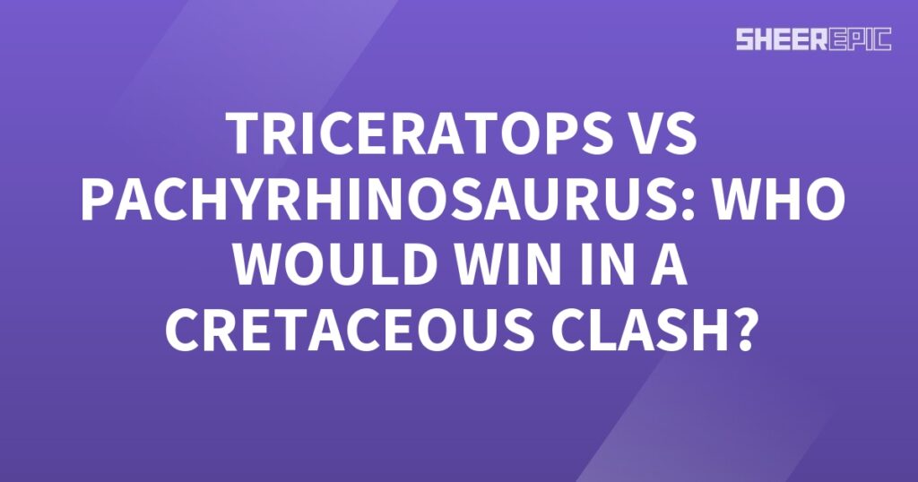 A purple background with the words triceratops vs pygmy dinosaurs, who would win a Triceratops.