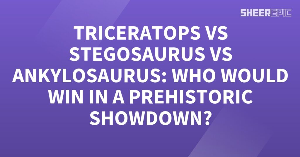 A purple background with the words triceratops vs stegosaurus vs ankylosaurus who.