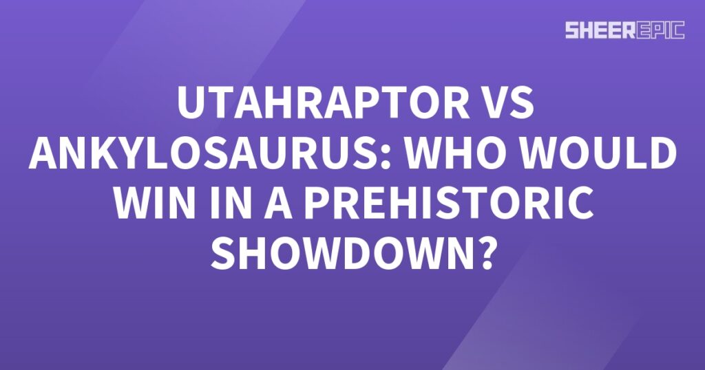 A purple background featuring a prehistoric showdown between Utahraptor and Ankylosaurus.