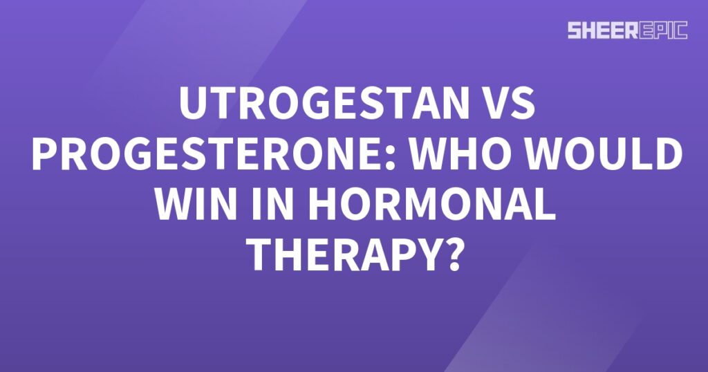 A purple background with the words Utrogestan vs Progesterone - the ultimate showdown of hormones in hormonal therapy!