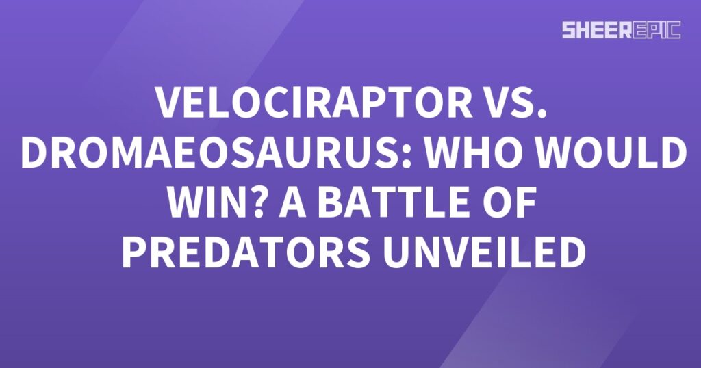 A purple background featuring a battle of predator between a Velociraptor and Dracosaurus.