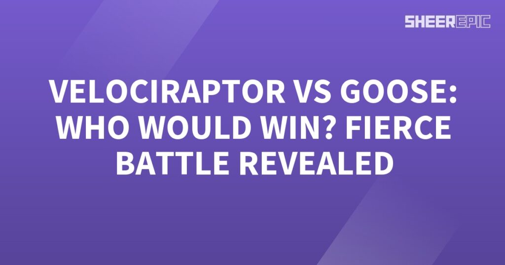 A fierce battle between a velociraptor and a goose is revealed on a purple background.