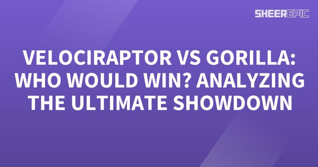 A purple background showcasing the ultimate showdown between a velociraptor and a gorilla.